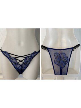 VICTORIA'S SECRET M VERY SEXY BLUE SHIMMER BRAZILIAN THONG COLLECTOR PANTIES NWT